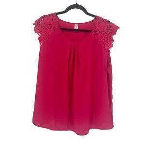 Pink Lace Cap Sleeve Women’s Blouse 2XL